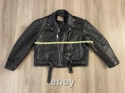 Vintage Excelled Black Leather Motorcycle Jacket Size 50R USA Made 80s Punk