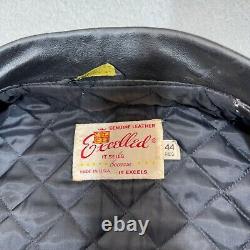 Vintage Excelled Jacket Men 44 Black Motorcycle Leather USA Rocker 70s Biker