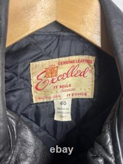 Vintage Excelled Leather Jacket Mens 40 Motorcycle Biker Harley Patch USA 80s
