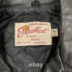 Vintage Excelled Leather Jacket Motorcycle Perfecto Style Punk Rock Size 42