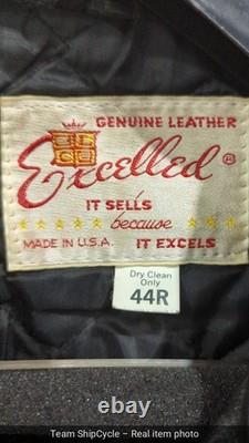 Vintage Excelled Leather Motorcycle Jacket Black Size 44R USA G2U
