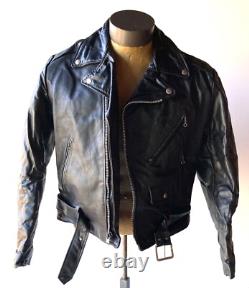 Vintage Excelled Men's Black Genuine Leather Motorcycle Biker Jacket 42R USA