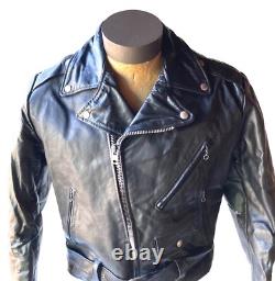 Vintage Excelled Men's Black Genuine Leather Motorcycle Biker Jacket 42R USA