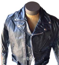 Vintage Excelled Men's Black Genuine Leather Motorcycle Biker Jacket 42R USA