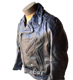 Vintage Excelled Men's Black Genuine Leather Motorcycle Biker Jacket 42R USA