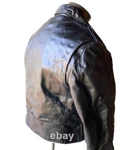 Vintage Excelled Men's Black Genuine Leather Motorcycle Biker Jacket 42R USA