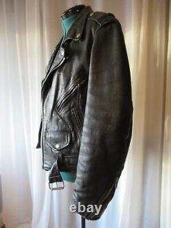 Vintage FIRST Genuine Leather Black Motorcycle biker jacket Sm/Med well worn in