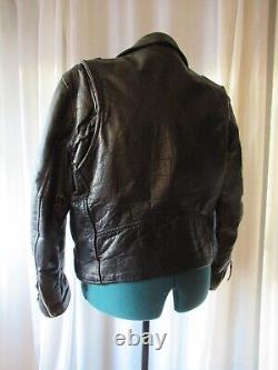 Vintage FIRST Genuine Leather Black Motorcycle biker jacket Sm/Med well worn in