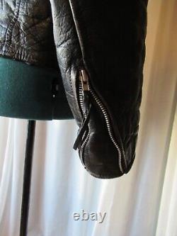 Vintage FIRST Genuine Leather Black Motorcycle biker jacket Sm/Med well worn in