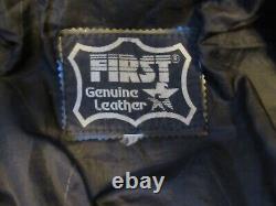 Vintage FIRST Genuine Leather Black Motorcycle biker jacket Sm/Med well worn in