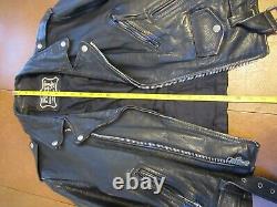 Vintage FIRST Genuine Leather Black Motorcycle biker jacket Sm/Med well worn in