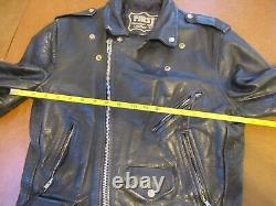 Vintage FIRST Genuine Leather Black Motorcycle biker jacket Sm/Med well worn in