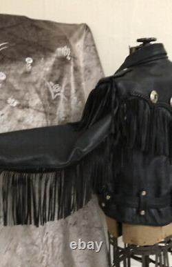 Vintage FMC Black Leather Fringe Motorcycle Jacket