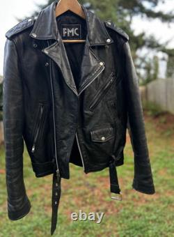 Vintage FMC Black Leather Motorcycle Jacket Mens Size 28 Great Condition