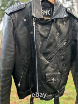 Vintage FMC Black Leather Motorcycle Jacket Mens Size 28 Great Condition