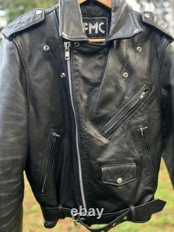 Vintage FMC Black Leather Motorcycle Jacket Mens Size 28 Great Condition
