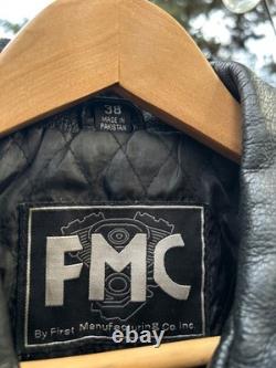 Vintage FMC Black Leather Motorcycle Jacket Mens Size 28 Great Condition