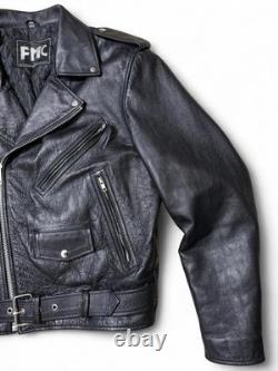 Vintage FMC Genuine Leather Biker Motorcycle Jacket Size 40