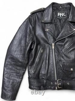Vintage FMC Genuine Leather Biker Motorcycle Jacket Size 40