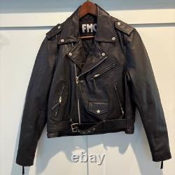 Vintage FMC Leather Motorcycle Jacket Women Medium Black Quilted Biker Coat Punk