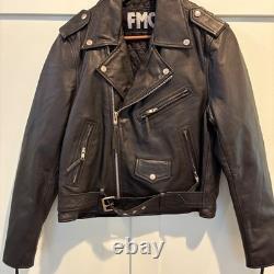 Vintage FMC Leather Motorcycle Jacket Women Medium Black Quilted Biker Coat Punk