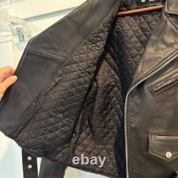 Vintage FMC Leather Motorcycle Jacket Women Medium Black Quilted Biker Coat Punk