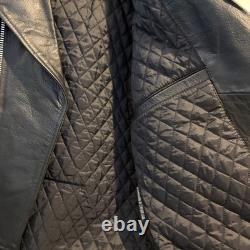 Vintage FMC Leather Motorcycle Jacket Women Medium Black Quilted Biker Coat Punk
