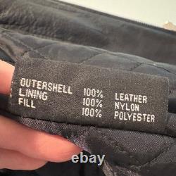 Vintage FMC Leather Motorcycle Jacket Women Medium Black Quilted Biker Coat Punk