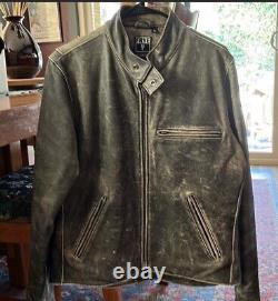Vintage FRYE Cafe-Racer Genuine LEATHER Jacket Distressed Cowhide medium