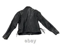 Vintage First Genine Leather Black Motorcycle Jacket With Zipper & Snap Details