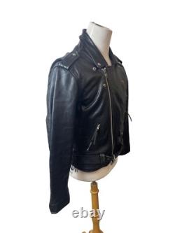 Vintage First Genine Leather Black Motorcycle Jacket With Zipper & Snap Details