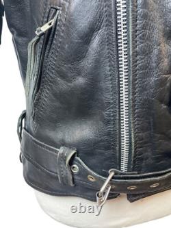 Vintage First Genine Leather Black Motorcycle Jacket With Zipper & Snap Details