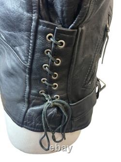 Vintage First Genine Leather Black Motorcycle Jacket With Zipper & Snap Details