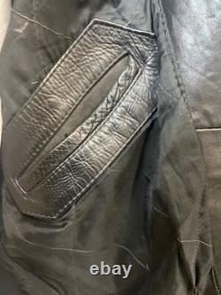 Vintage First Genine Leather Black Motorcycle Jacket With Zipper & Snap Details