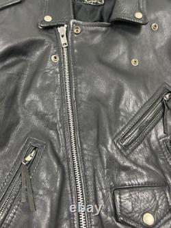 Vintage First Genine Leather Black Motorcycle Jacket With Zipper & Snap Details