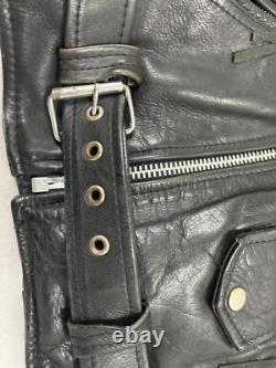 Vintage First Genine Leather Black Motorcycle Jacket With Zipper & Snap Details