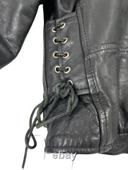 Vintage First Genine Leather Black Motorcycle Jacket With Zipper & Snap Details