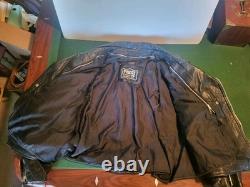 Vintage First Genuine Leather Black Motorcycle Jacket Biker Moto Belted Sz 54