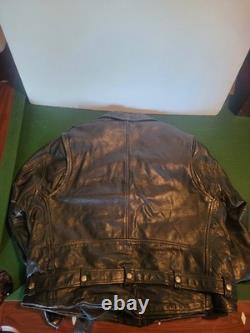 Vintage First Genuine Leather Black Motorcycle Jacket Biker Moto Belted Sz 54