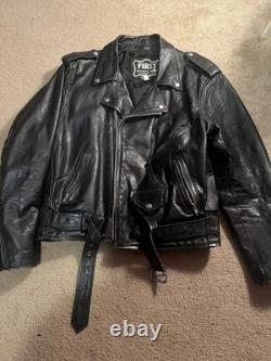 Vintage First Genuine Leather Men's Size 44 Black Motorcycle Biker Jacket