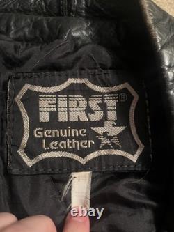 Vintage First Genuine Leather Men's Size 44 Black Motorcycle Biker Jacket