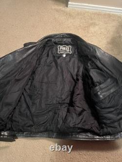 Vintage First Genuine Leather Men's Size 44 Black Motorcycle Biker Jacket