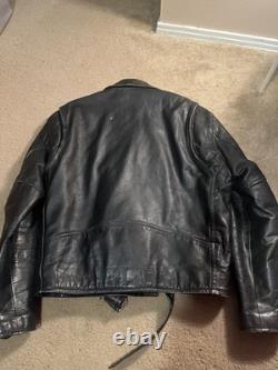 Vintage First Genuine Leather Men's Size 44 Black Motorcycle Biker Jacket