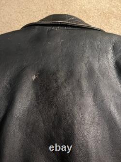 Vintage First Genuine Leather Men's Size 44 Black Motorcycle Biker Jacket
