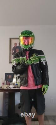 Vintage First Racing Armored Leather Motorcycle Jacket, XL Mens