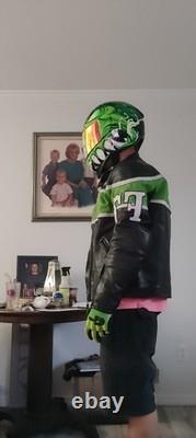 Vintage First Racing Armored Leather Motorcycle Jacket, XL Mens
