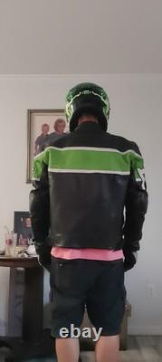 Vintage First Racing Armored Leather Motorcycle Jacket, XL Mens