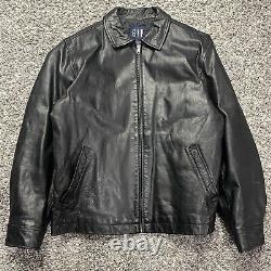 Vintage GAP Heavy Black Leather Jacket Full Zip Motorcycle Biker Style Size L
