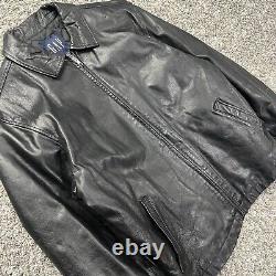 Vintage GAP Heavy Black Leather Jacket Full Zip Motorcycle Biker Style Size L
