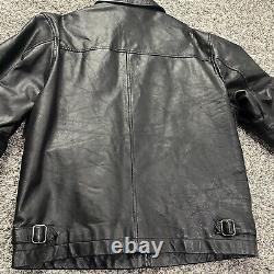 Vintage GAP Heavy Black Leather Jacket Full Zip Motorcycle Biker Style Size L